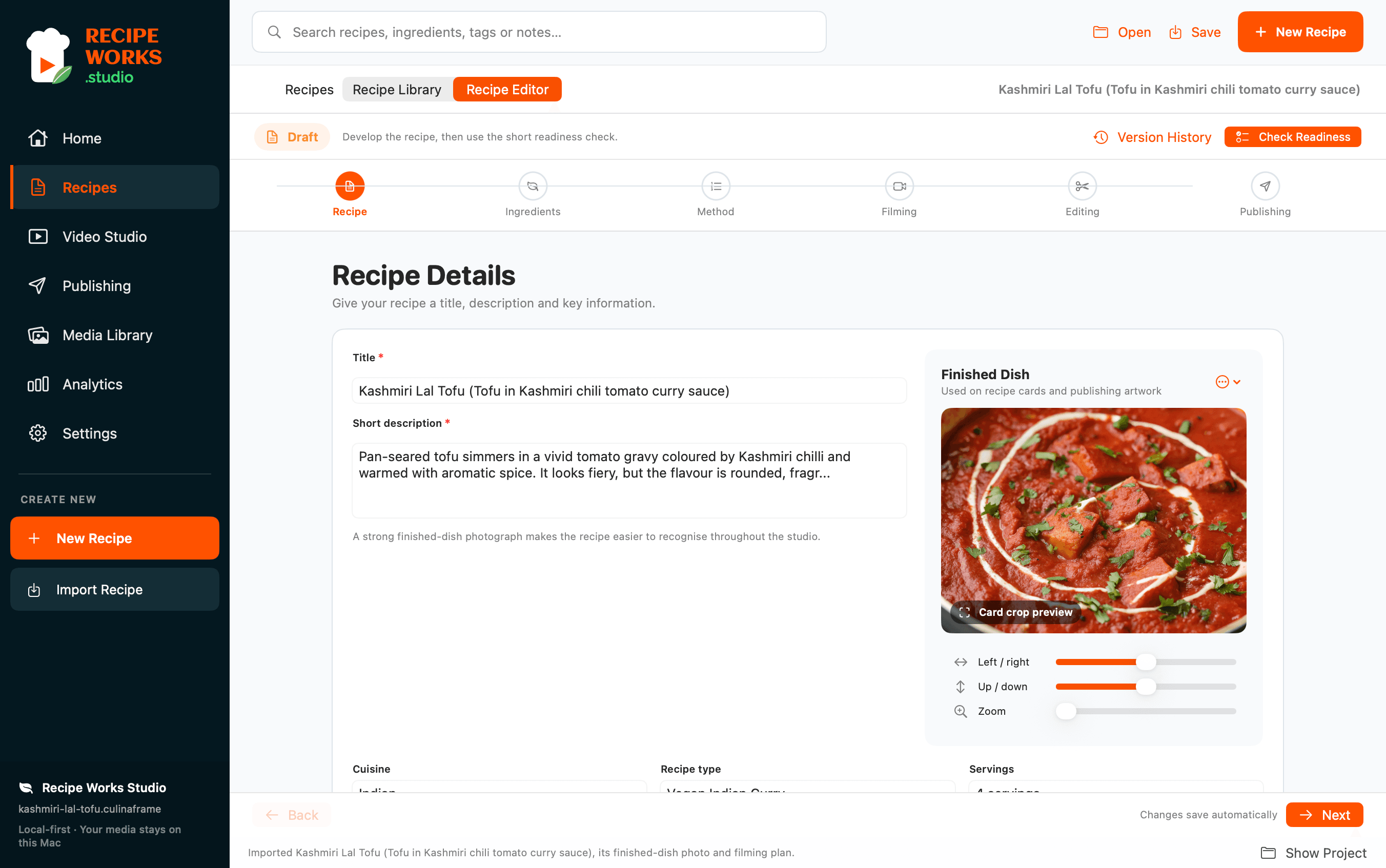 Start with a real recipe in Recipe Works Studio