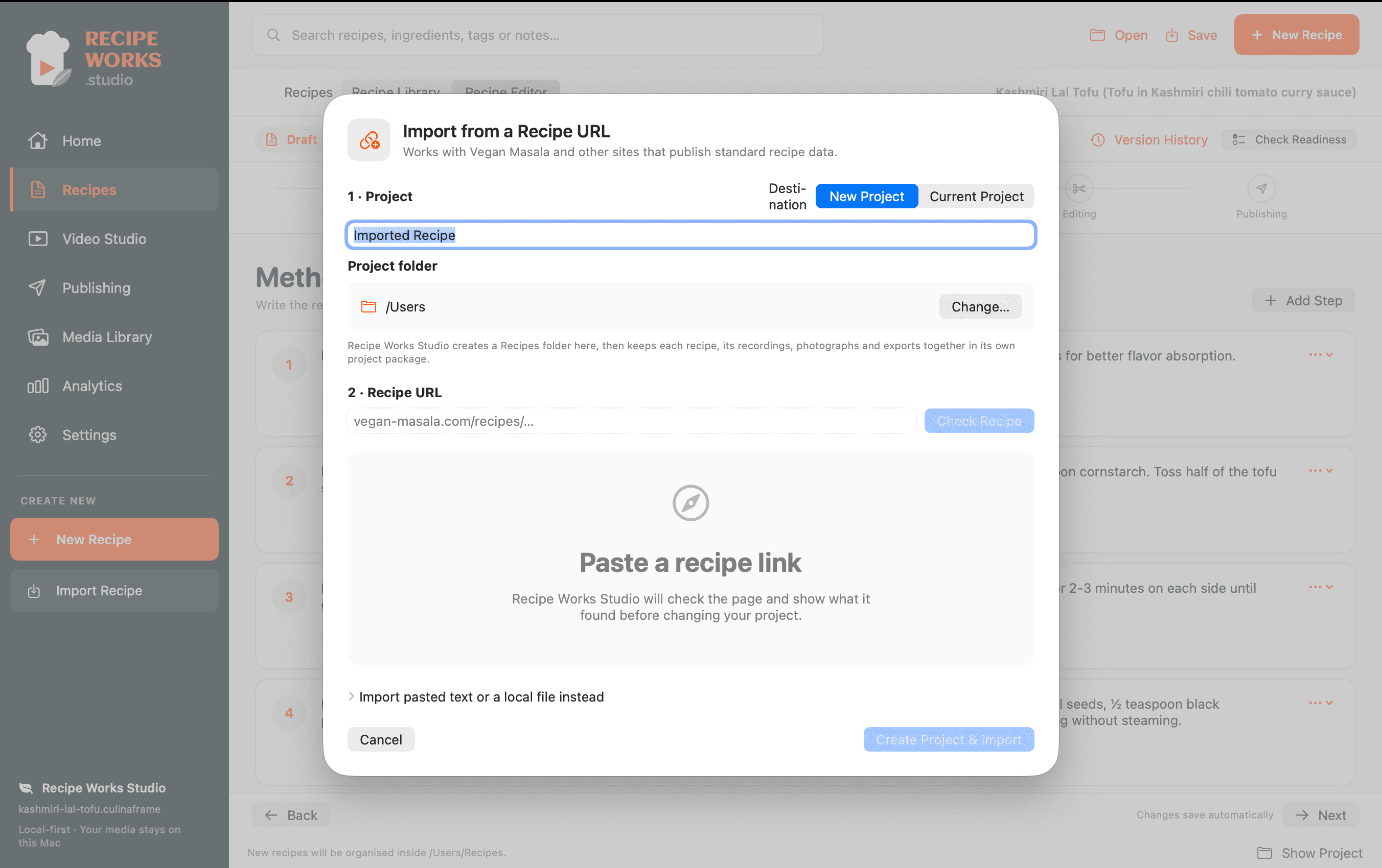 Import your own published recipes in Recipe Works Studio
