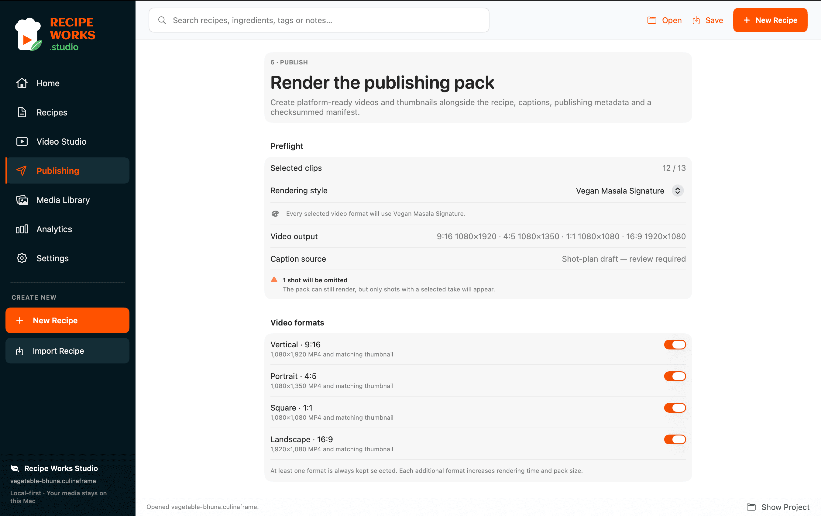 Keep publishing assets together in Recipe Works Studio